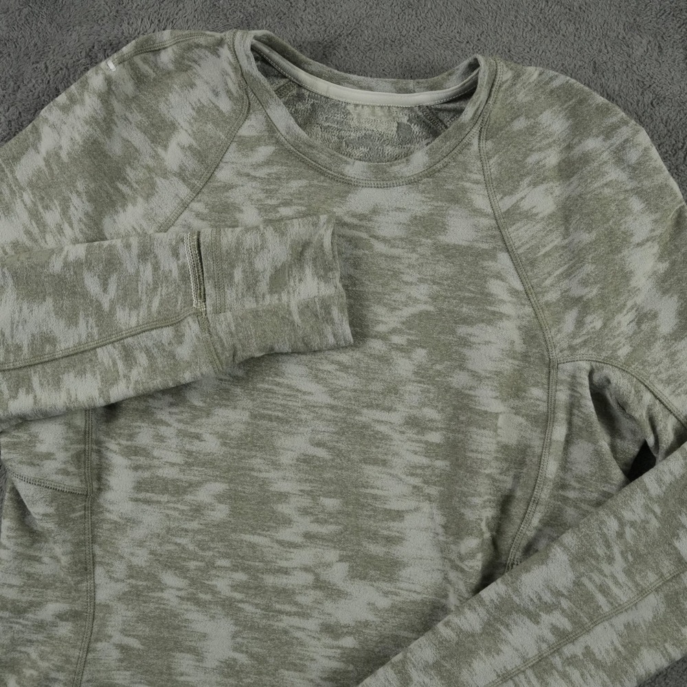 Lululemon Its Rulu Run Long Sleeve‎ Womens Size 8 Green Camo Jacquard Crew Neck
